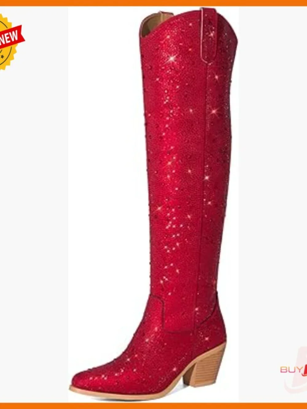 Rhinestone Over-the-Knee Cowgirl Boots with Chunky Heel, Pointed Toe